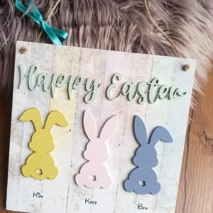 Happy Easter Hanging sign with embossed bunnies - 20x20x1cm