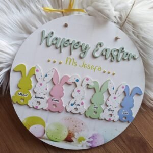 Personalised Easter Wooden Round Sign with names - 29cm