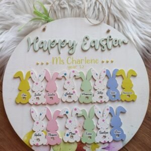 Personalised Easter Wooden Round Sign with names - 29cm