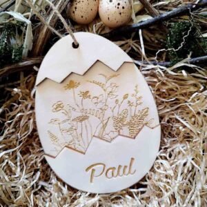 Wooden Personalised Easter Egg - Floral Theme