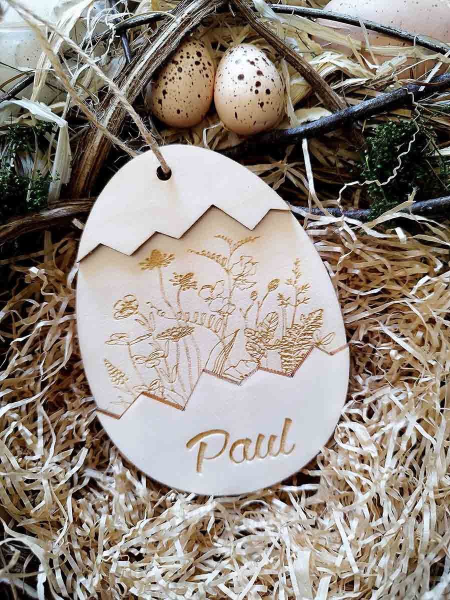 Wooden Personalised Easter Egg - Floral Theme