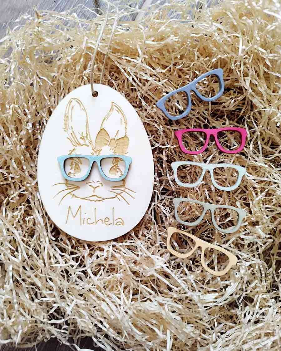 Wooden Personalised Easter Egg - Bunny with glasses - Image 2