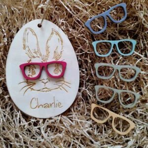 Wooden Personalised Easter Egg - Bunny with glasses