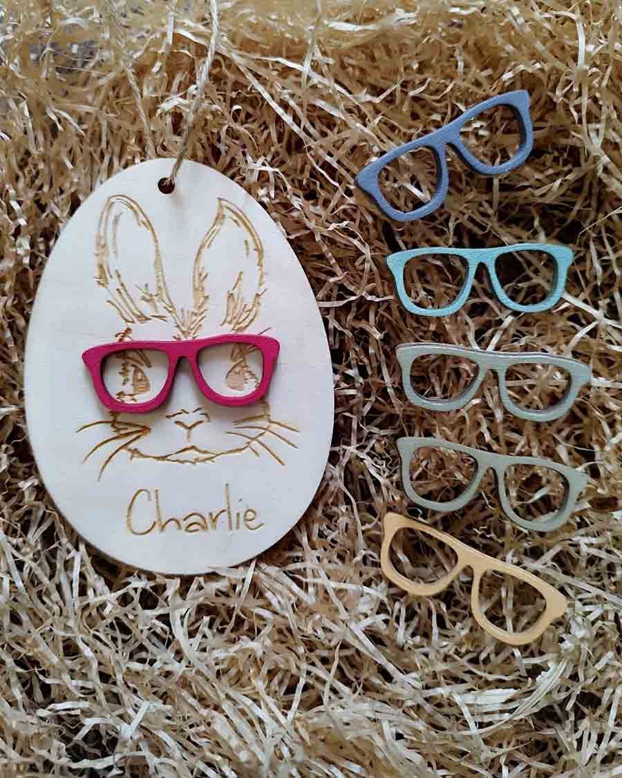 Wooden Personalised Easter Egg - Bunny with glasses