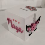 Wooden Moneybox Square - Unicorn Theme - 8.7cmx8.6cmx8.4cm