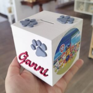 Wooden Moneybox Square - Paw Petrol Theme