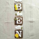 Personalised Wooden Square - 10x10 Letter Name - Animals Theme with Clouds