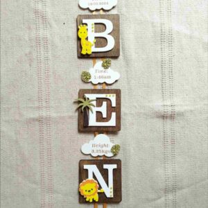 Personalised Wooden Square - 10x10 Letter Name - Animals Theme with Clouds