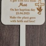 Plant Sign - Baptism Souvenir - Engraved and Raw Finish - 9cm x11cm