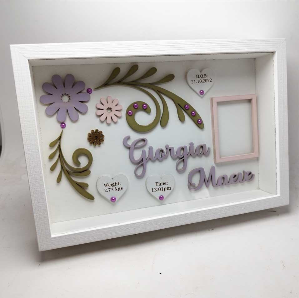Baby Box Frame with Glass - Floral Theme