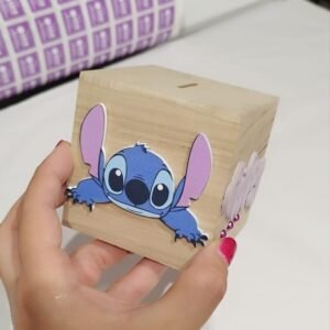 Wooden Moneybox Square - Stitch Theme - 8.7cmx8.6cmx8.4cm