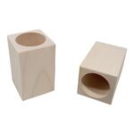 Wooden pencil box square with round opening birchwood 5,9cmx5,9cmx9,6cm
