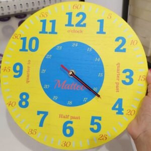 Personalized Wooden Clock - Yellow & Blue Theme