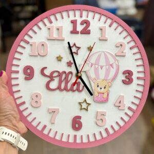 Wooden Clock - Hot Air Balloon Pink