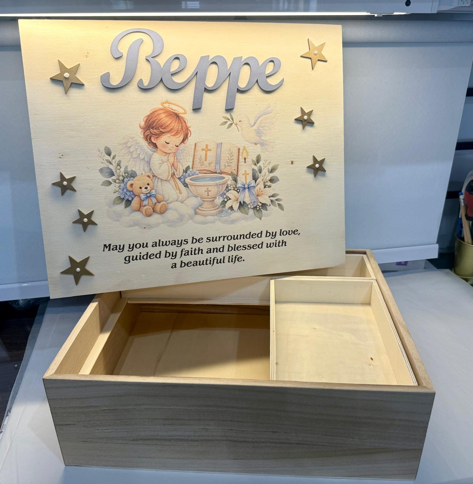 Large Baptism Wooden Keepsake Box